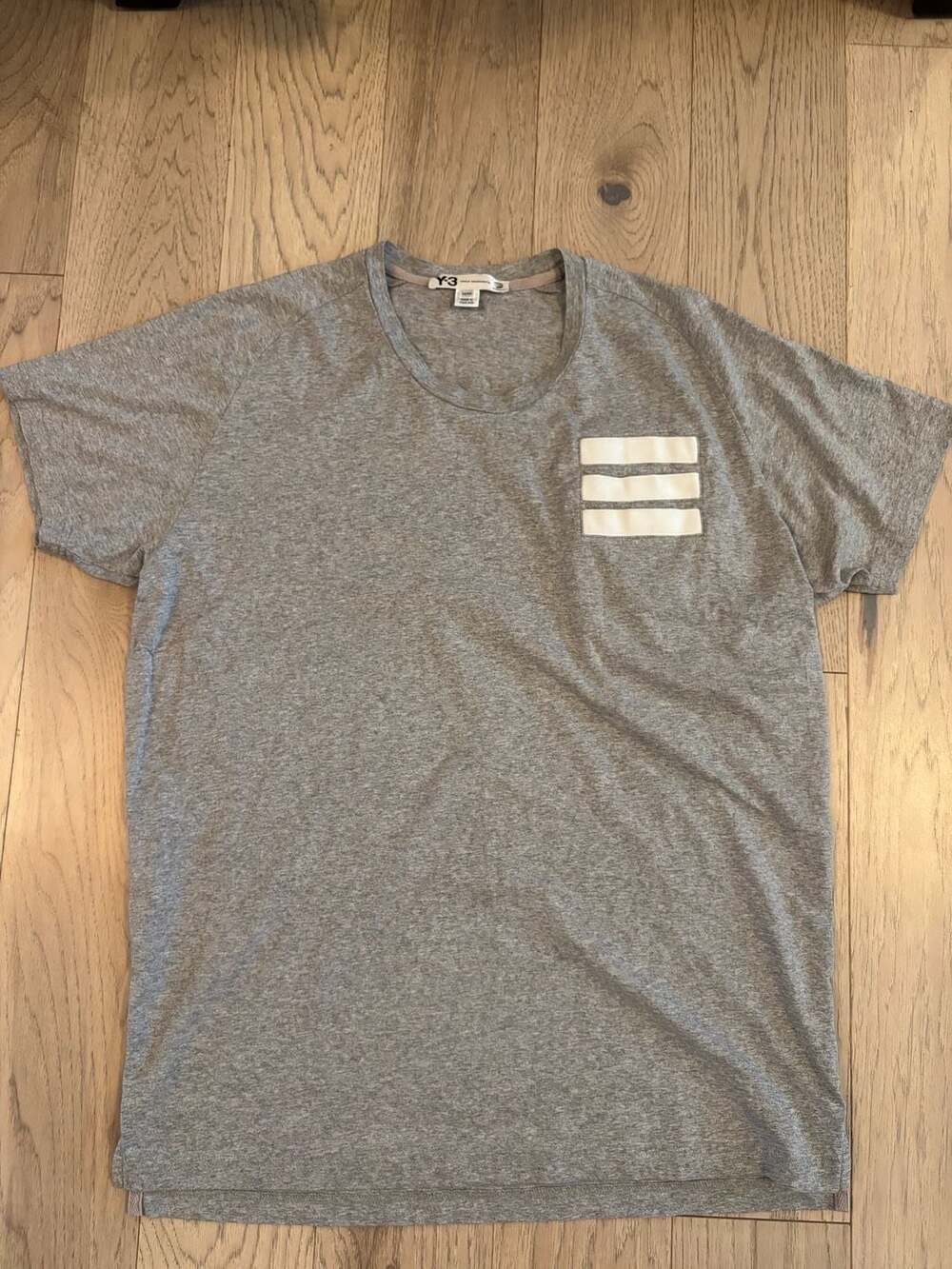 Y-3 Yohji Yamamoto x Adidas Grey T-Shirt with White Three-Stripe Detail